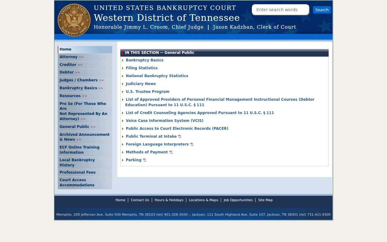 Western District Bankruptcy Court public access page
