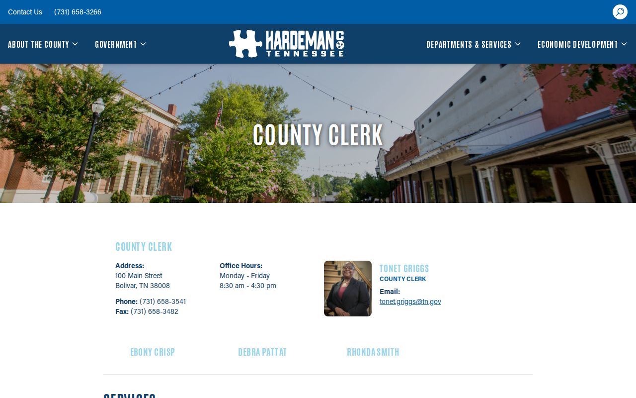 Official Hardeman County Clerk page