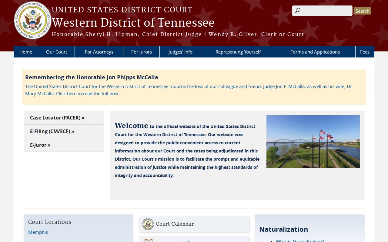Western District of Tennessee court website