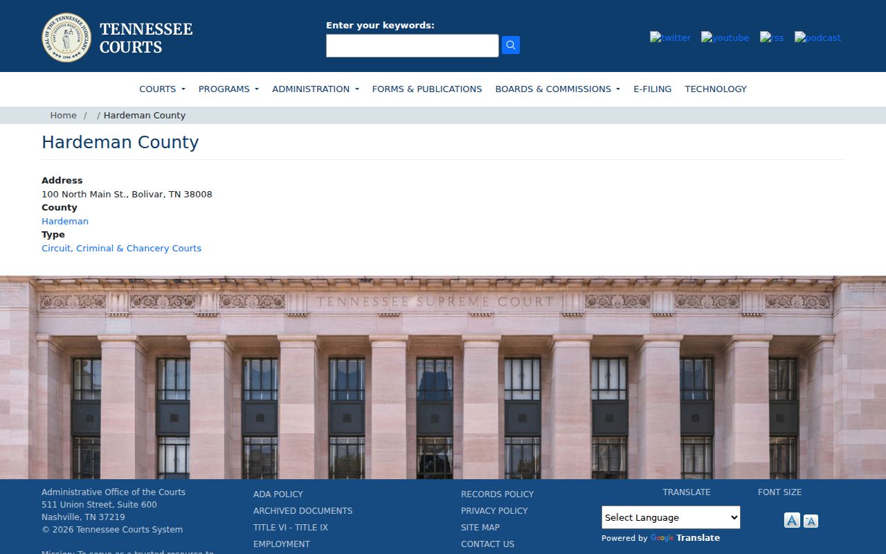 Hardeman courthouse locator entry for court docket records