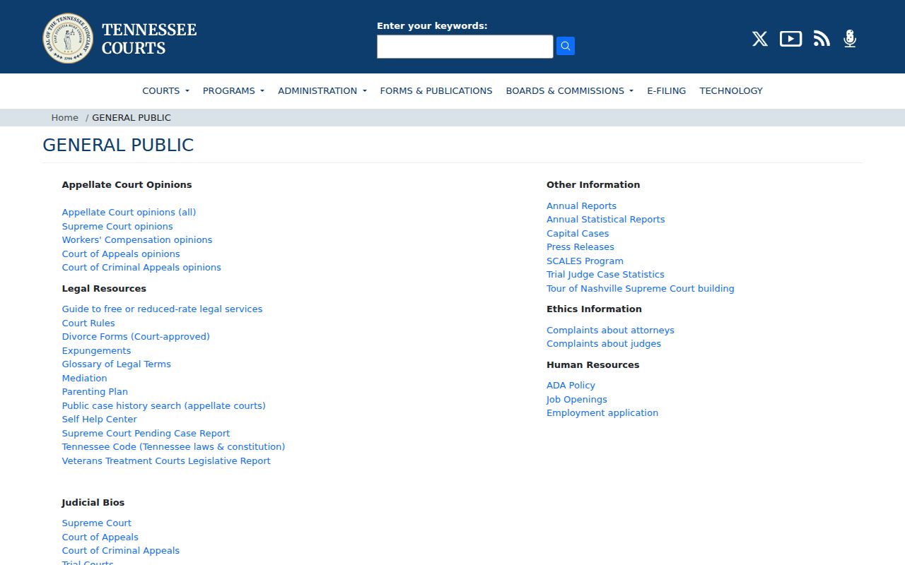 Tennessee public court resources for Hardeman County docket records