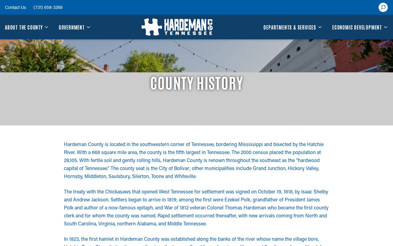 Hardeman County history page providing context for Toone